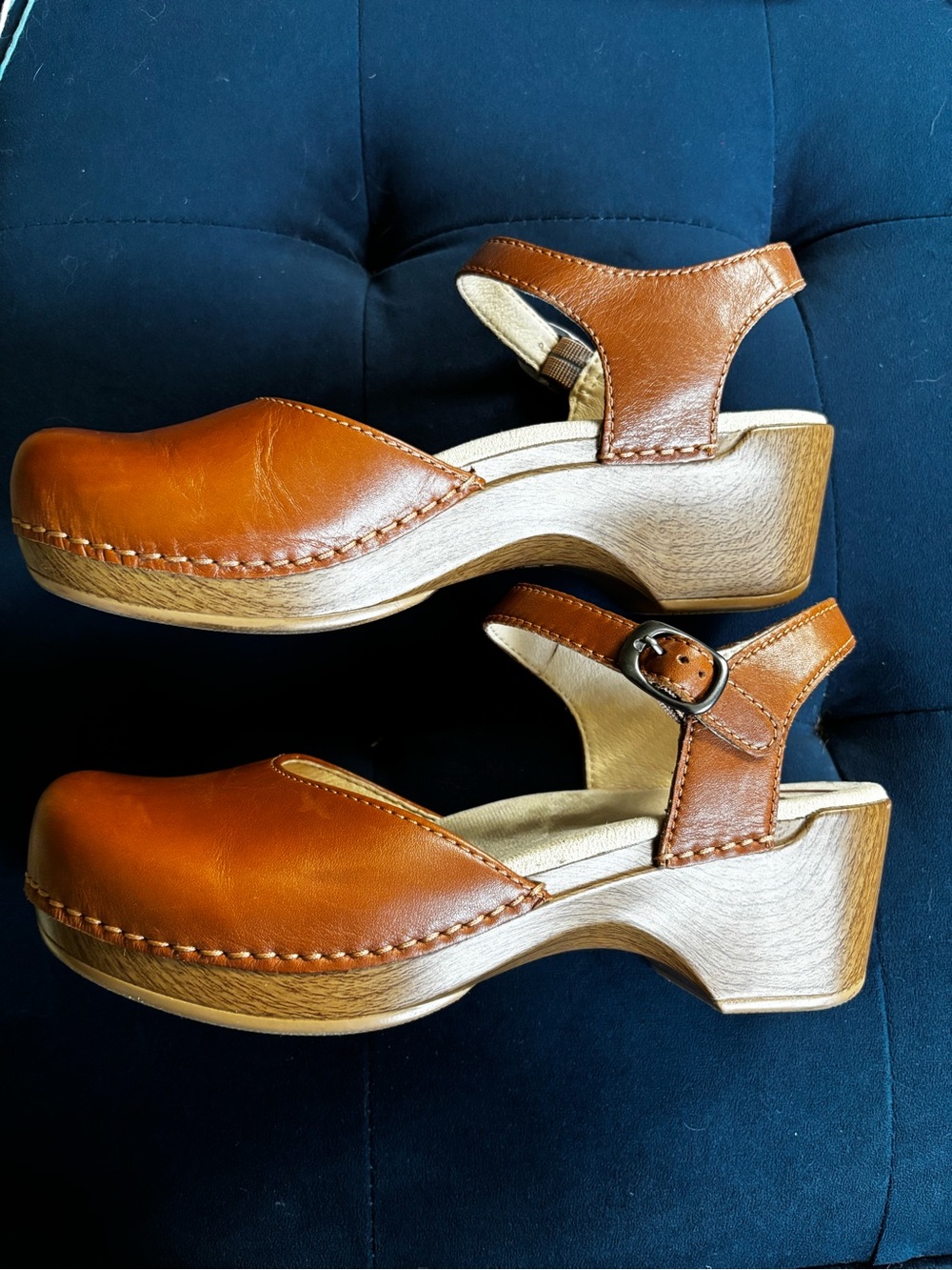 Dansko Camel Leather Mary Jane Slingback Clogs - Picture 3 of 6